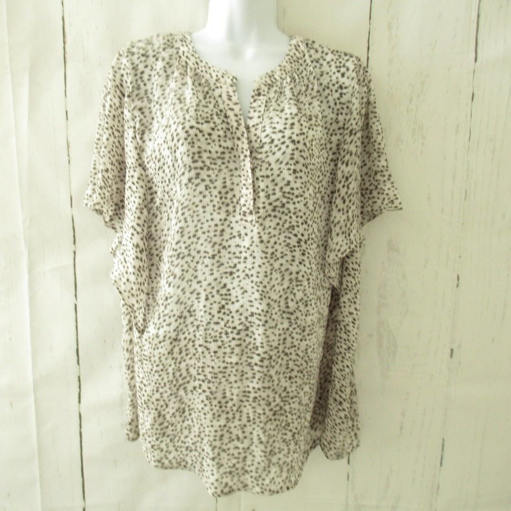 Chaps Top 1X White Black Print Short Sleeve Popover Plus Size